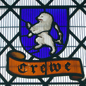 The Crewe coat of arms in the north aisle of Silsoe church March 2011